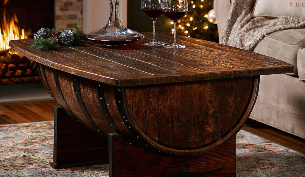 Handmade Vintage Oak Whiskey Barrel Coffee Table | gifts for whiskey lovers